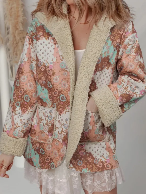 Floral Printed Sherpa Lined Hooded Jacket sold by Charming Charlie