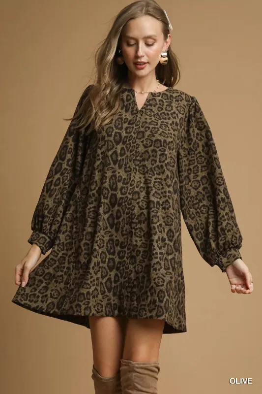 Umgee Leopard Print Long Sleeve Swing Dress sold by Charming Charlie