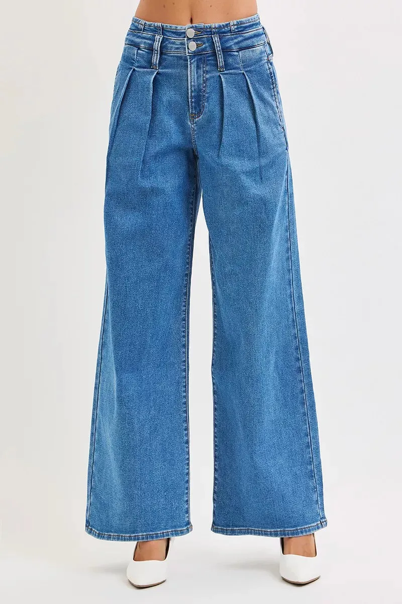 RISEN Full Size Mid Rise Fit Wide Leg with Pleated Detail Jeans Plus Size sold by Charming Charlie product image thumbnail 3