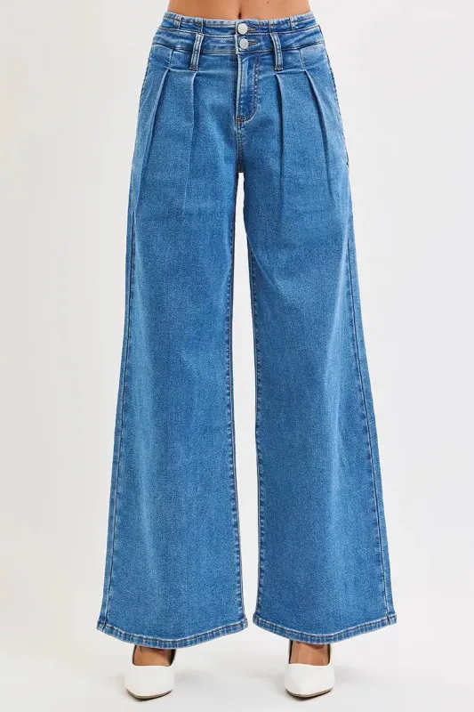 RISEN Full Size Mid Rise Fit Wide Leg with Pleated Detail Jeans Plus Size sold by Charming Charlie