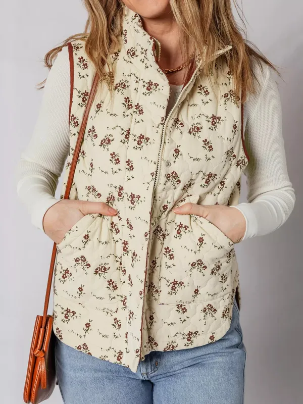 Floral Print Zip Up Quilted Vest sold by Charming Charlie