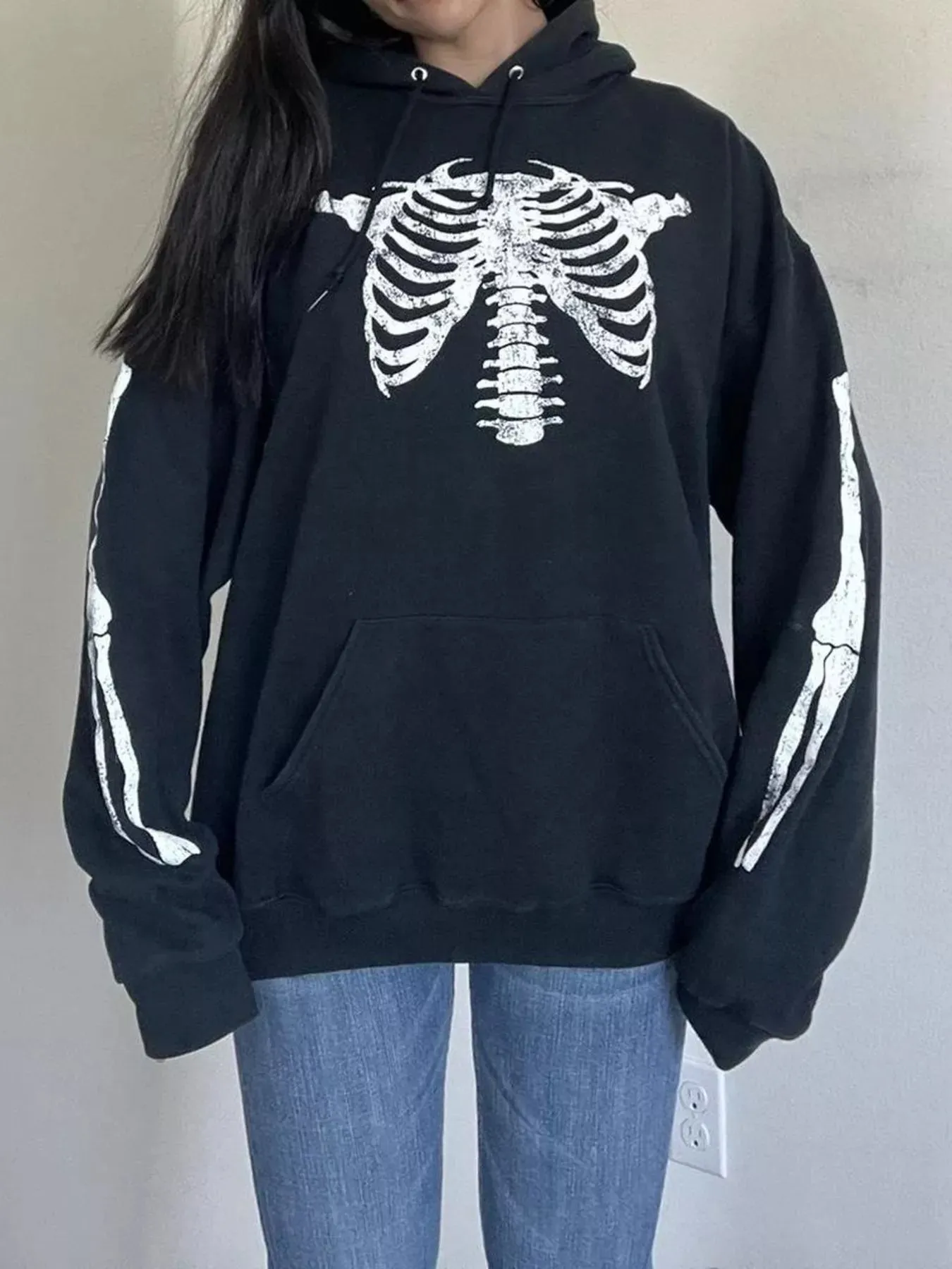 Drawstring Skeleton Long Sleeve Hoodie sold by Charming Charlie