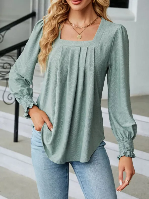Pleated Square Neck Long Sleeve Top sold by Charming Charlie