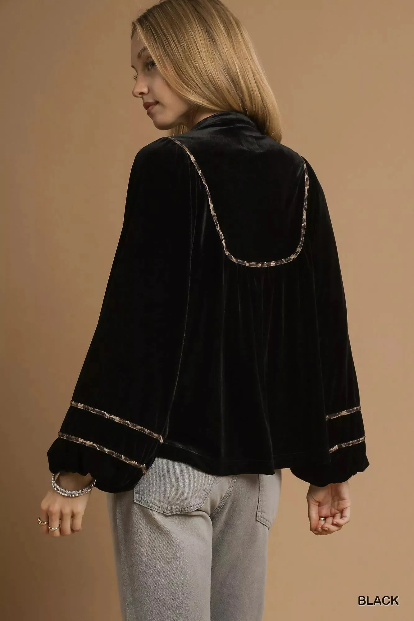 Umgee Velvet Long Sleeve Blouse with Contrast Trim sold by Charming Charlie product image thumbnail 2