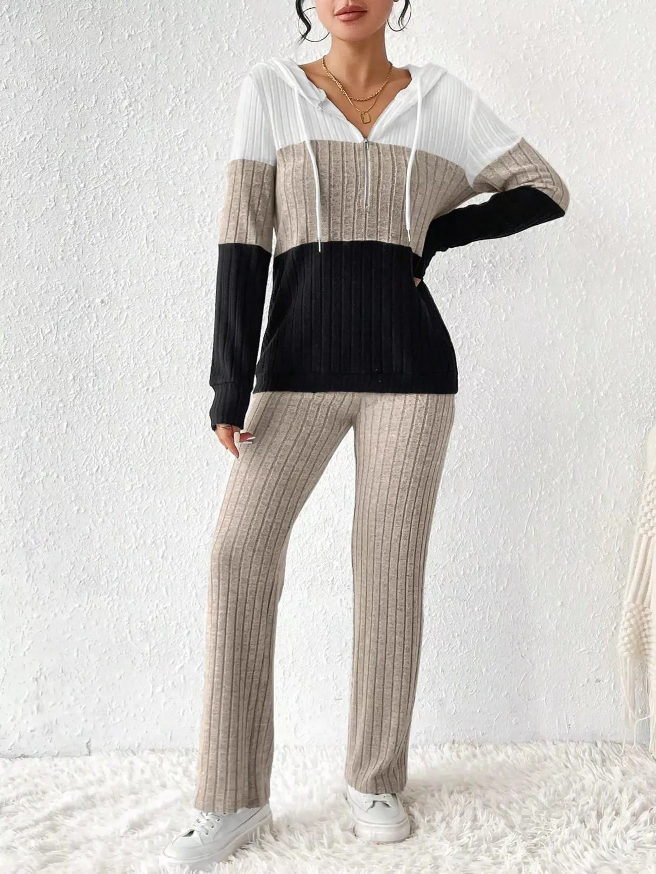 Color Block Half Zip Hooded Top and Pants Set sold by Charming Charlie product image thumbnail 2