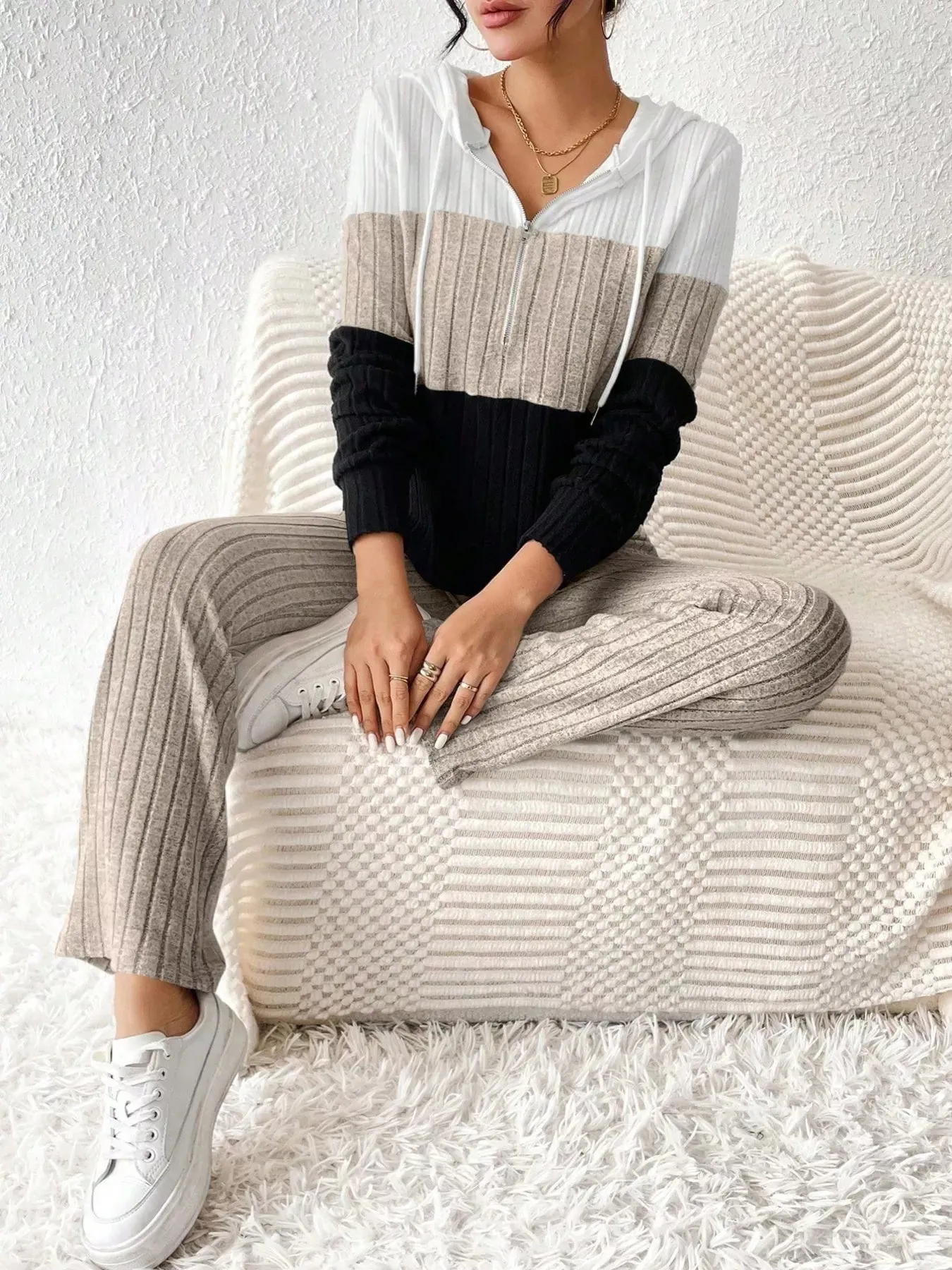 Color Block Half Zip Hooded Top and Pants Set sold by Charming Charlie product image thumbnail 3