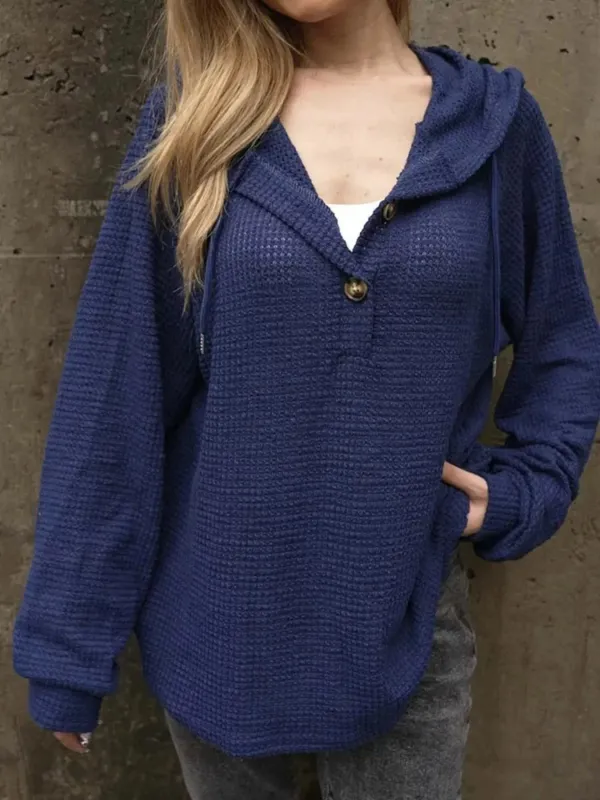 Waffle Knit Hoodie with Button Detail sold by Charming Charlie