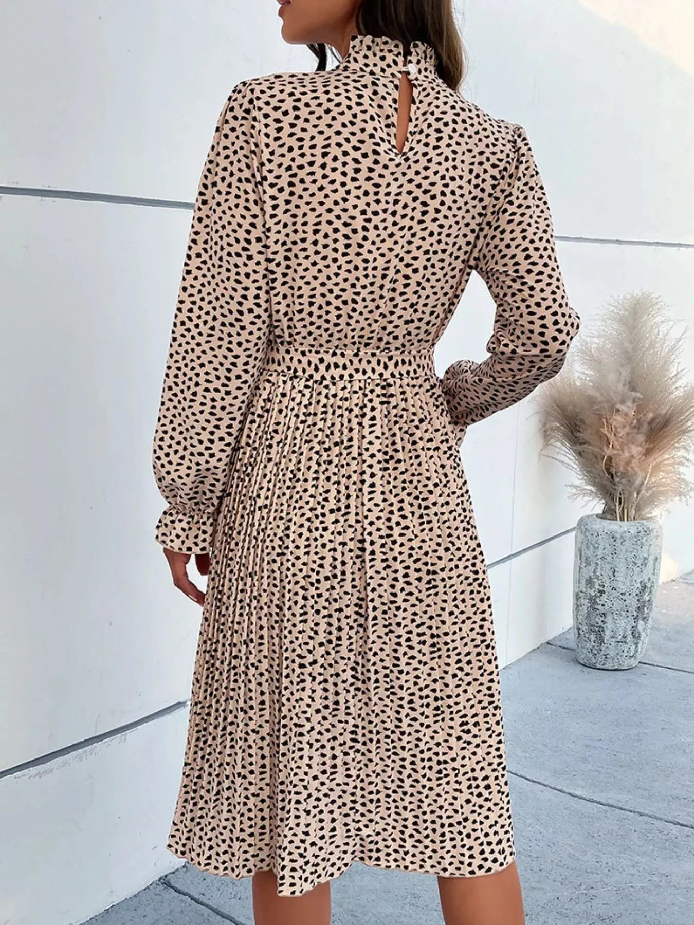 Animal Print Mock Neck Flounce Sleeve Dress sold by Charming Charlie product image thumbnail 5