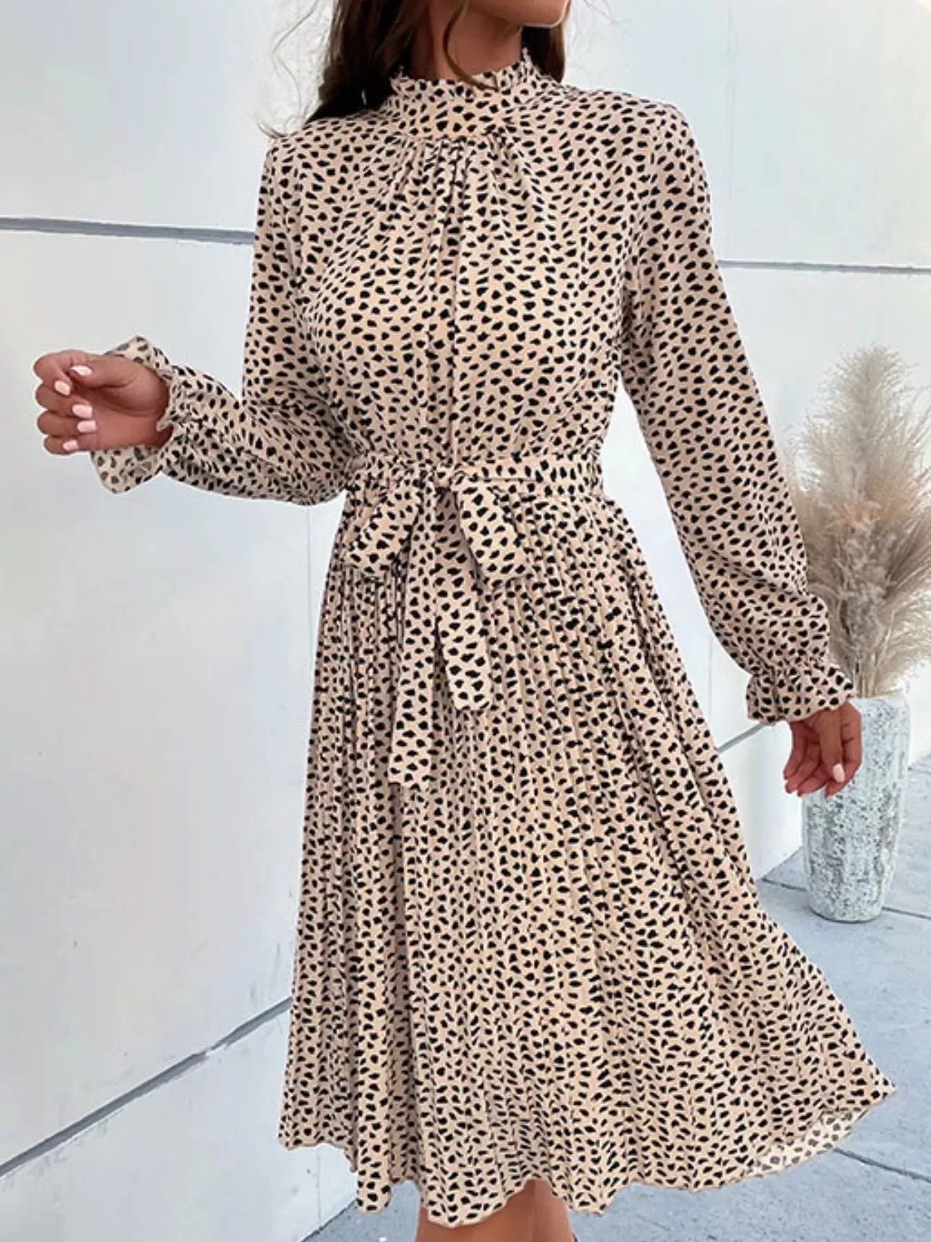 Animal Print Mock Neck Flounce Sleeve Dress sold by Charming Charlie product image thumbnail 3