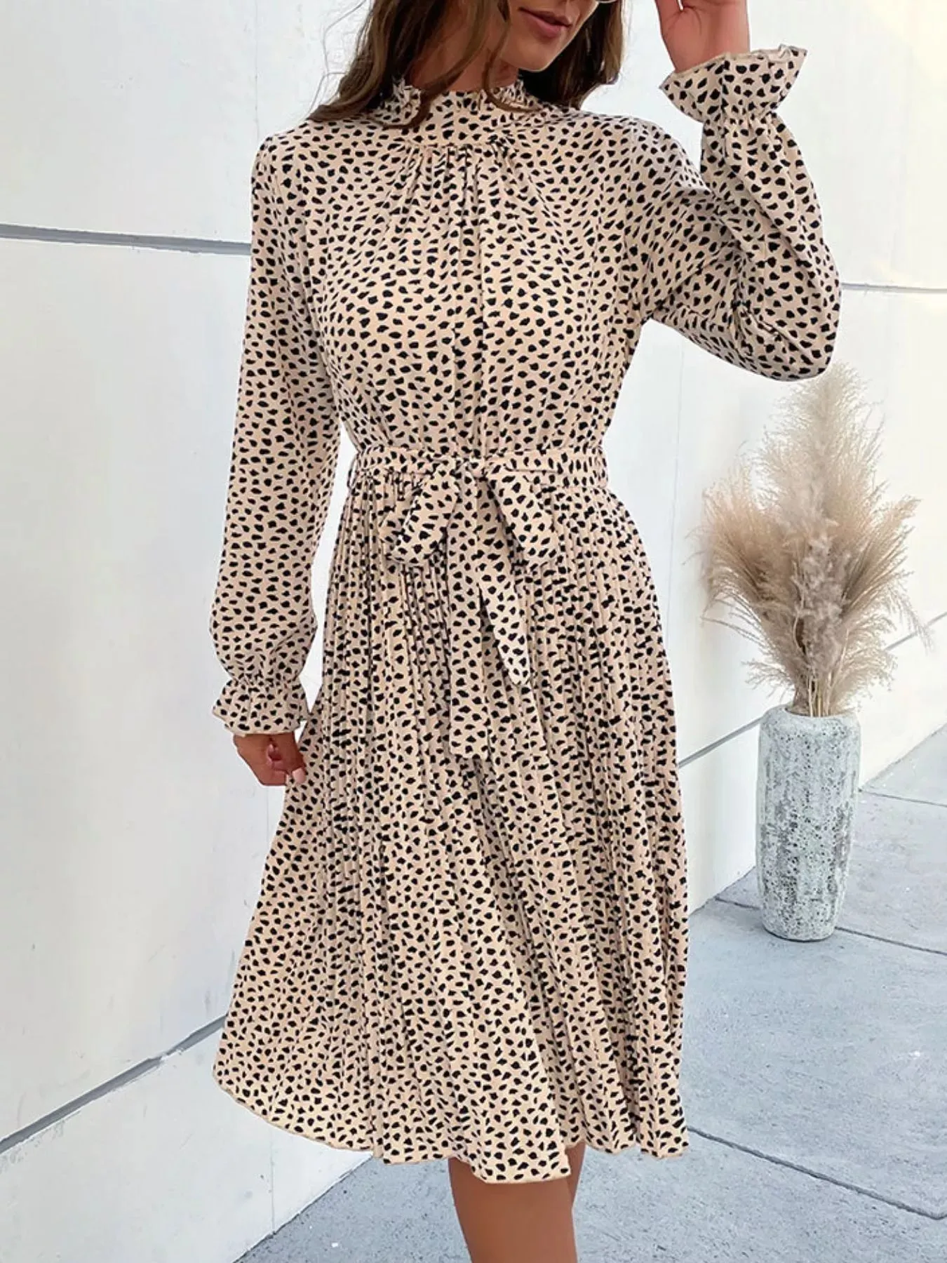 Animal Print Mock Neck Flounce Sleeve Dress sold by Charming Charlie product image thumbnail 4