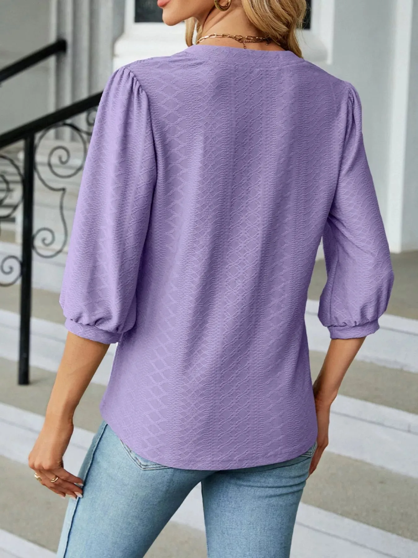 Notched 3/4 Sleeve Casual Top sold by Charming Charlie product image thumbnail 4