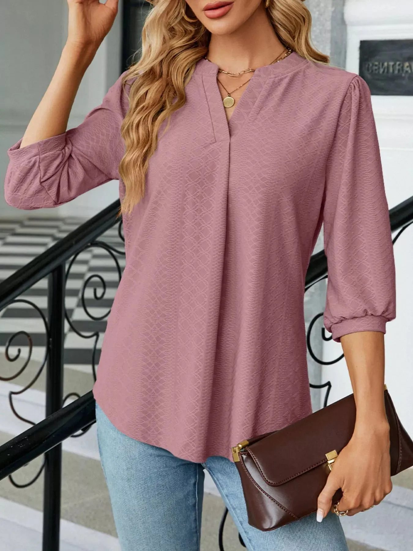 Notched 3/4 Sleeve Casual Top sold by Charming Charlie product image thumbnail 5