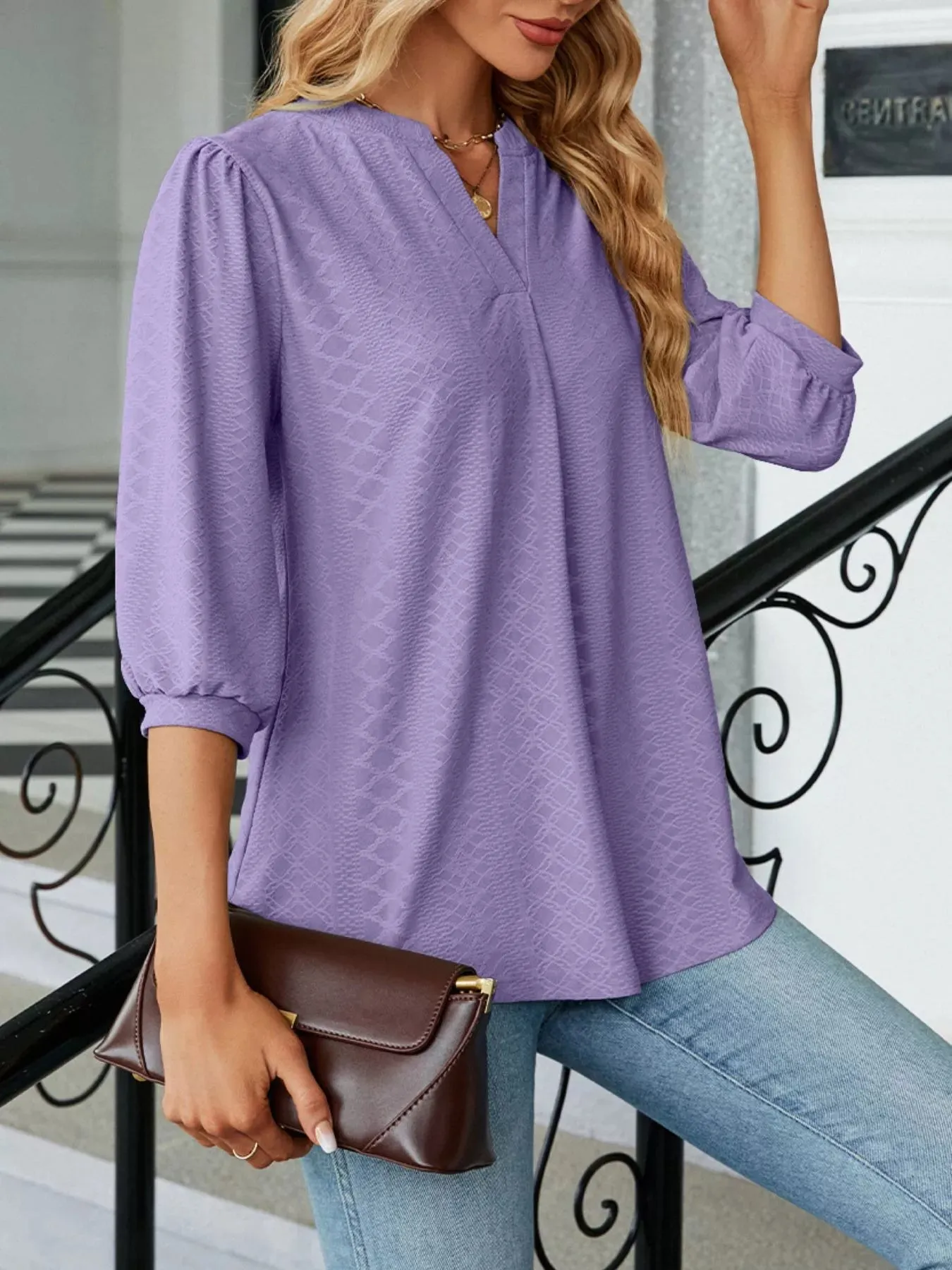 Notched 3/4 Sleeve Casual Top sold by Charming Charlie product image thumbnail 2