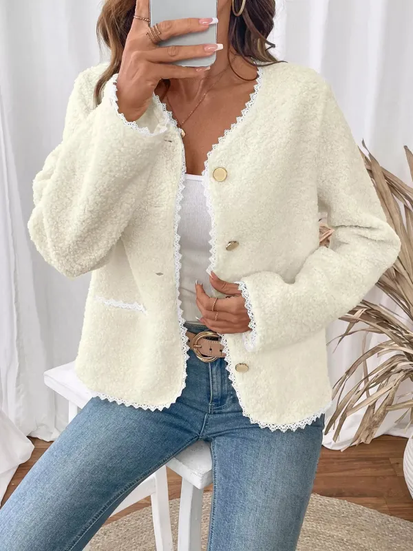 Lace Detail Button Up Long Sleeve Outerwear sold by Charming Charlie