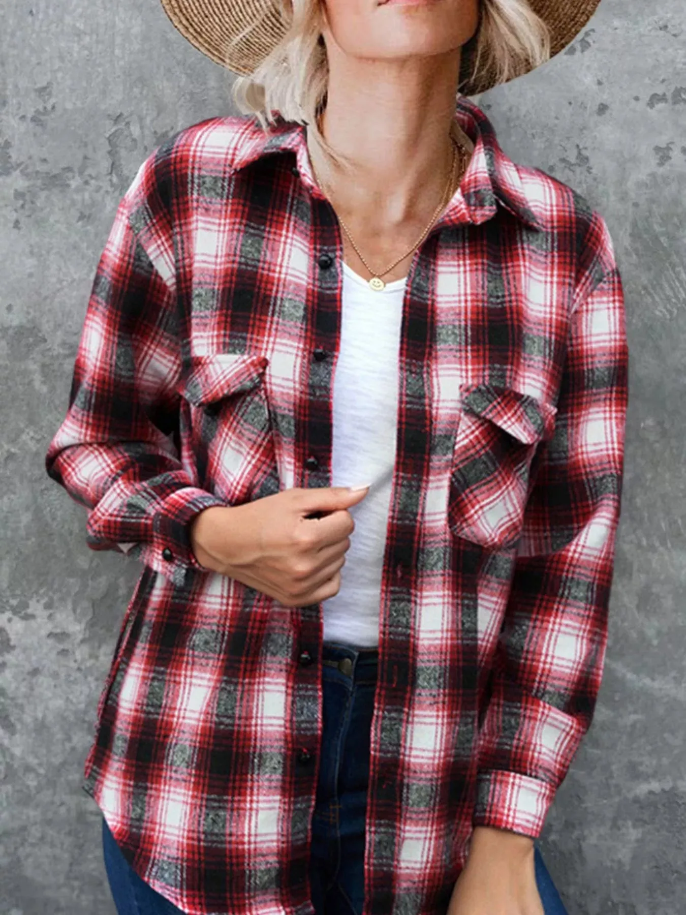 Full Size Plaid Button-Up Long Sleeve Shirt Plus Size sold by Charming Charlie product image thumbnail 5