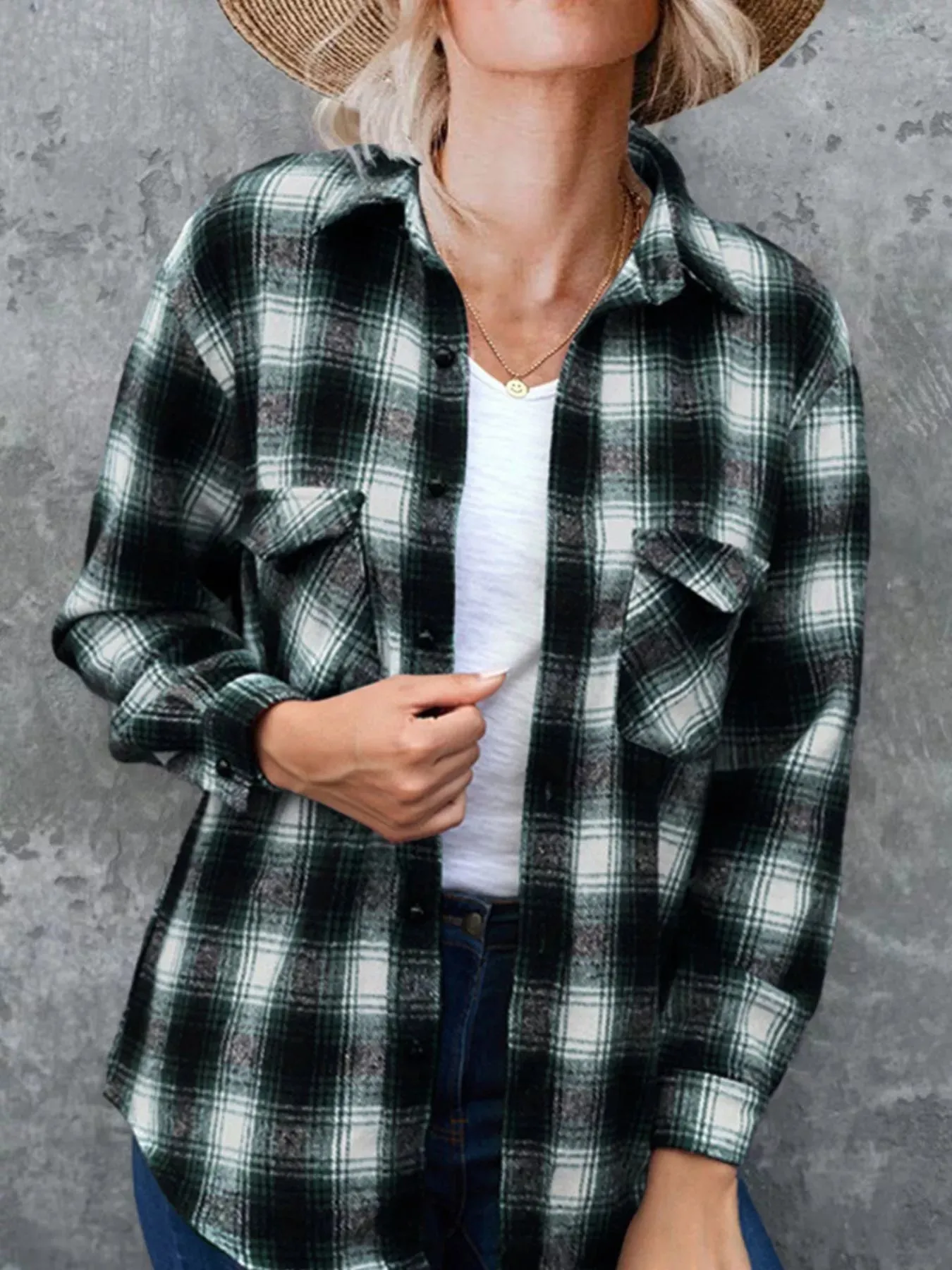 Full Size Plaid Button-Up Long Sleeve Shirt Plus Size sold by Charming Charlie product image thumbnail 2