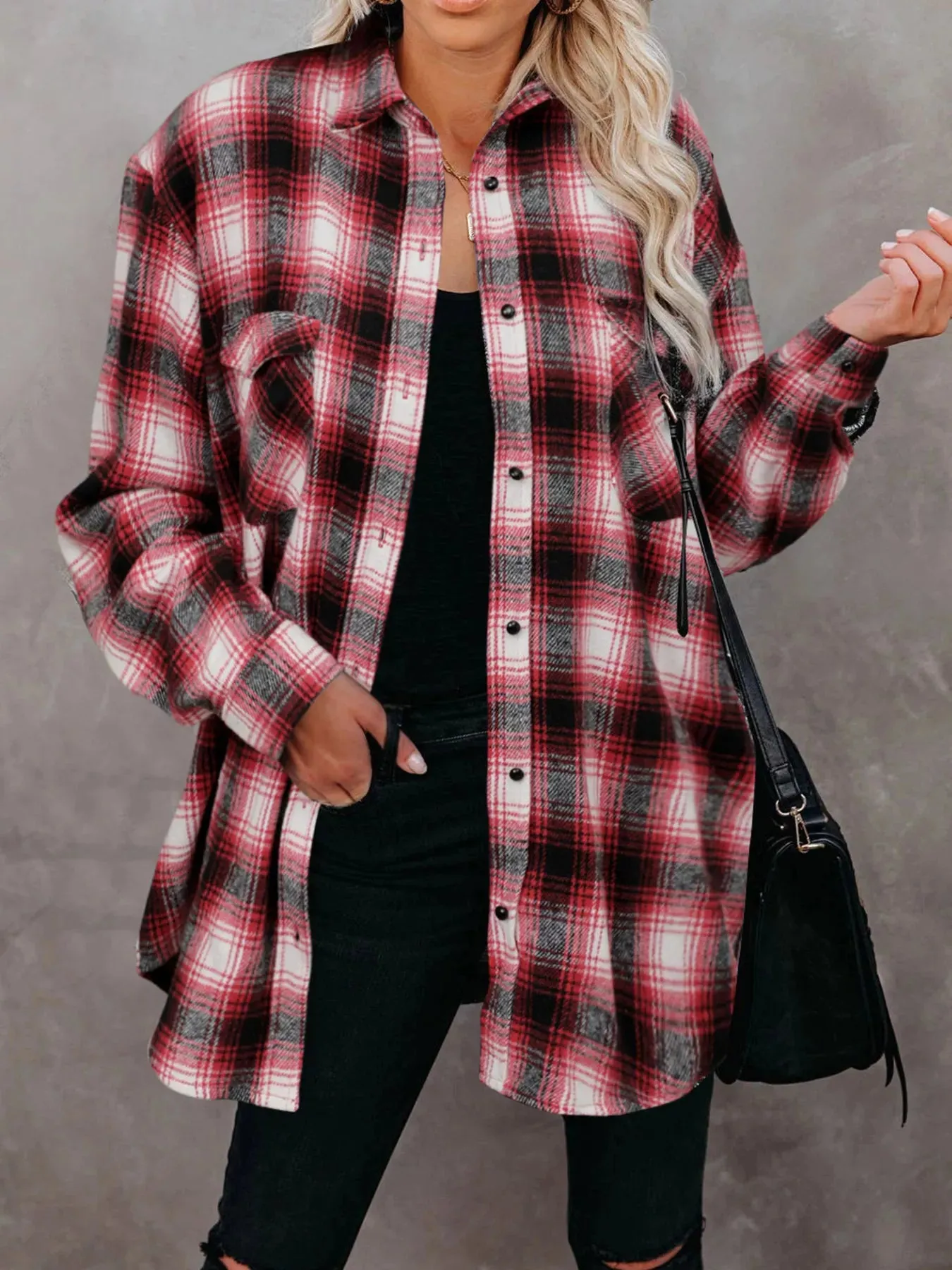 Full Size Plaid Button-Up Long Sleeve Shirt Plus Size sold by Charming Charlie product image thumbnail 4