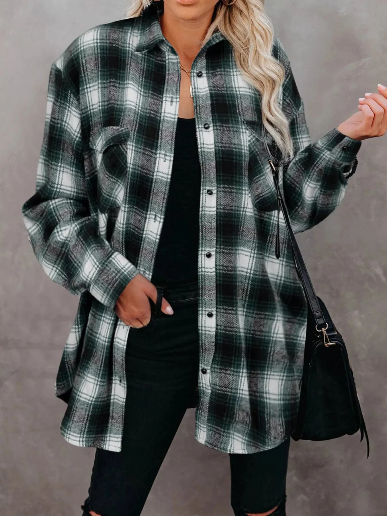 Full Size Plaid Button-Up Long Sleeve Shirt Plus Size sold by Charming Charlie