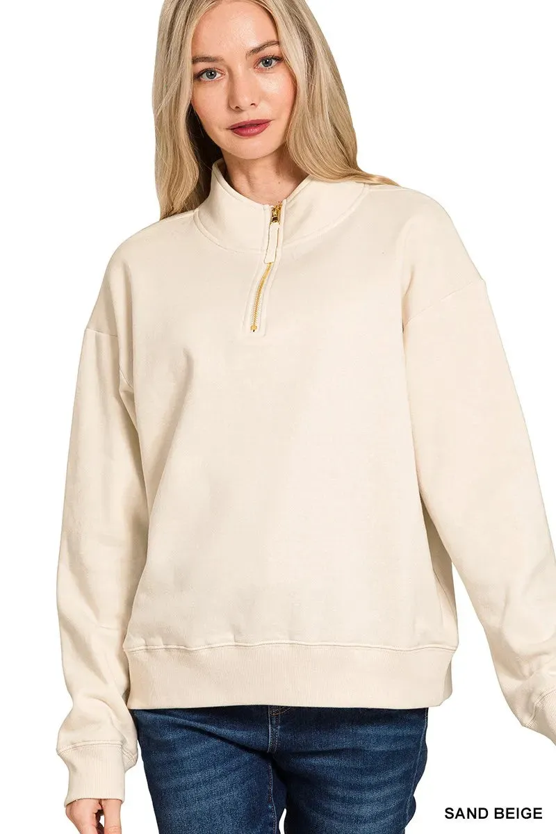Zenana Fleece Half Zip Sweatshirt sold by Charming Charlie