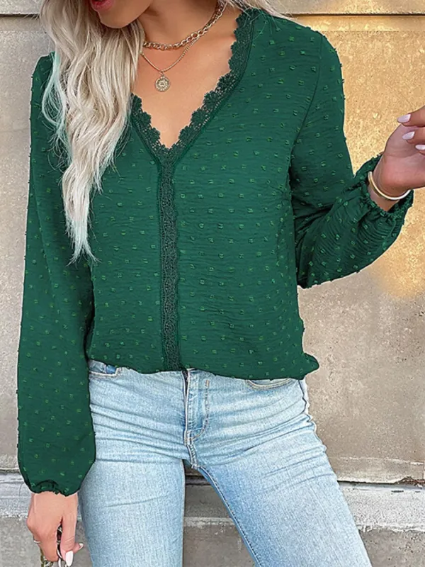 Lace Detail V-Neck Long Sleeve Blouse sold by Charming Charlie