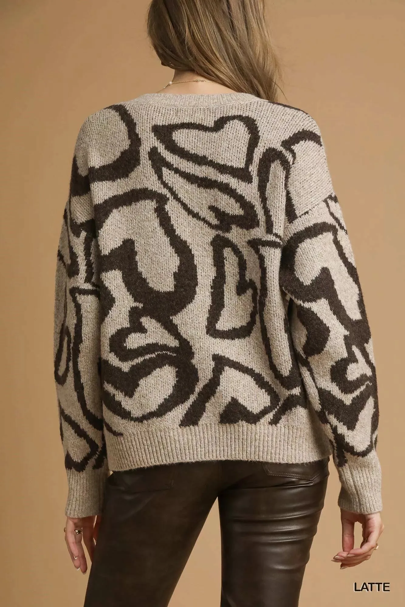 Umgee Heart Print Crew Neck Sweater sold by Charming Charlie product image thumbnail 2