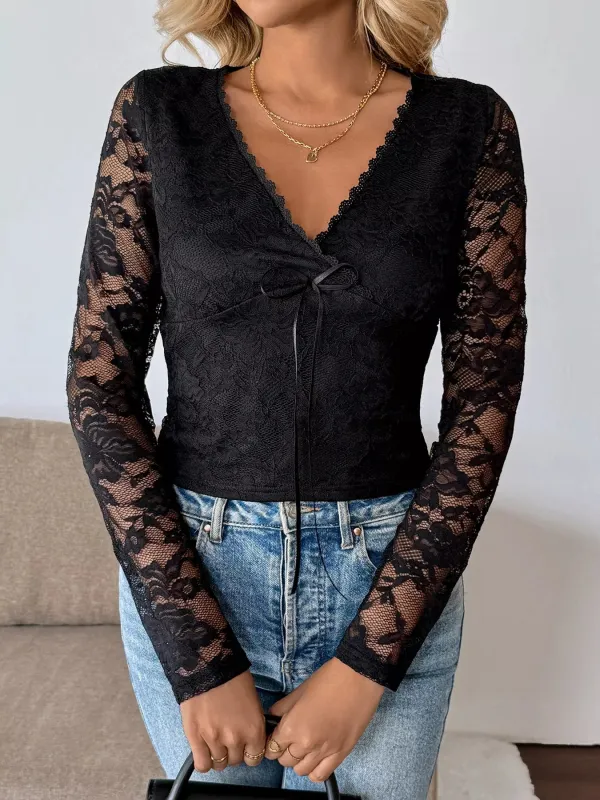 Lace V-Neck Long Sleeve Top sold by Charming Charlie