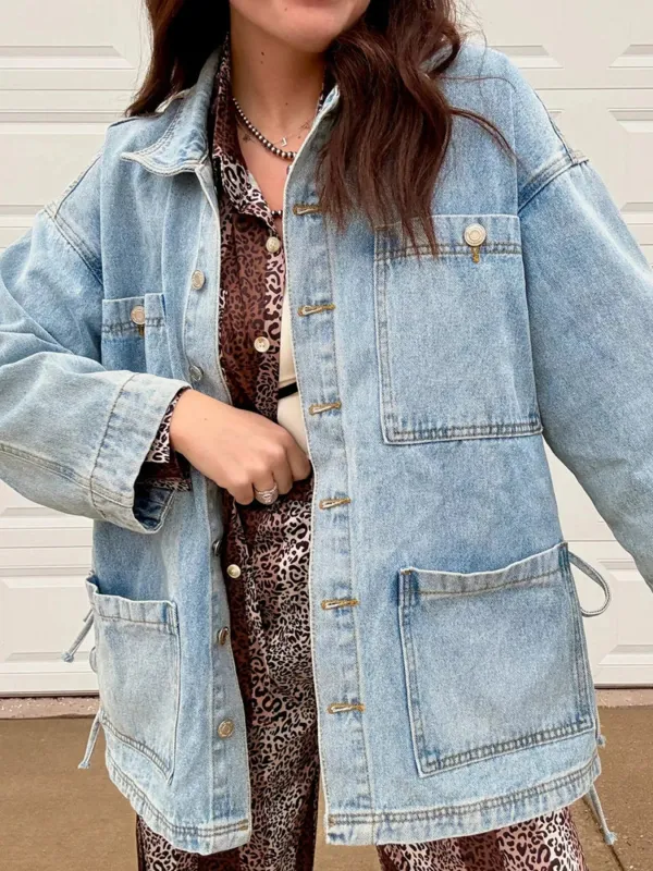 Patched Pockets Side Tie Denim Jacket sold by Charming Charlie