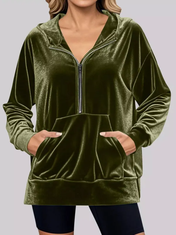 Full Size Half Zip Kangaroo Pocket Hoodie Plus Size sold by Charming Charlie