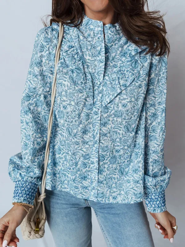 Floral Button Up Puff Sleeve Shirt sold by Charming Charlie