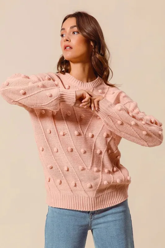 SO ME Pom Pom Textured Knit Sweater Top sold by Charming Charlie