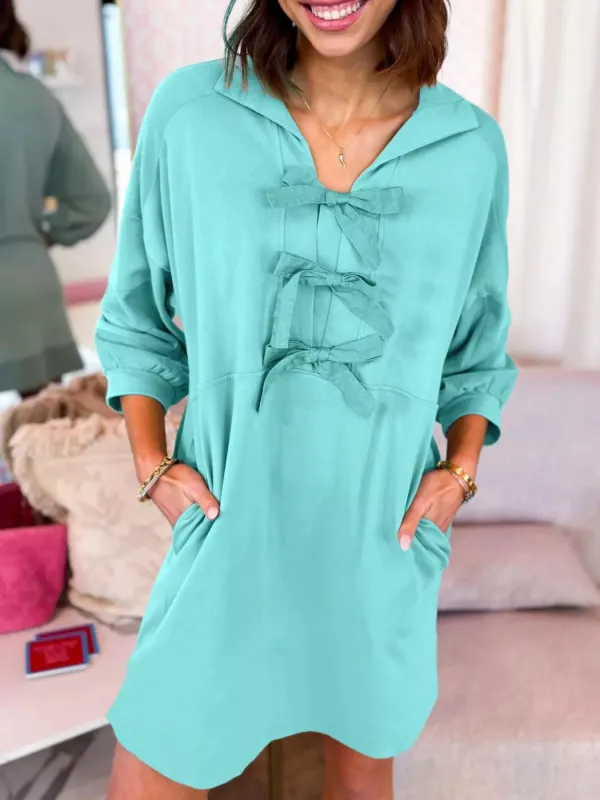 Bow Front Collared Side Pocket Shift Mini Dress sold by Charming Charlie