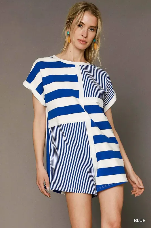 Umgee Mixed Striped Short Sleeve Romper sold by Charming Charlie