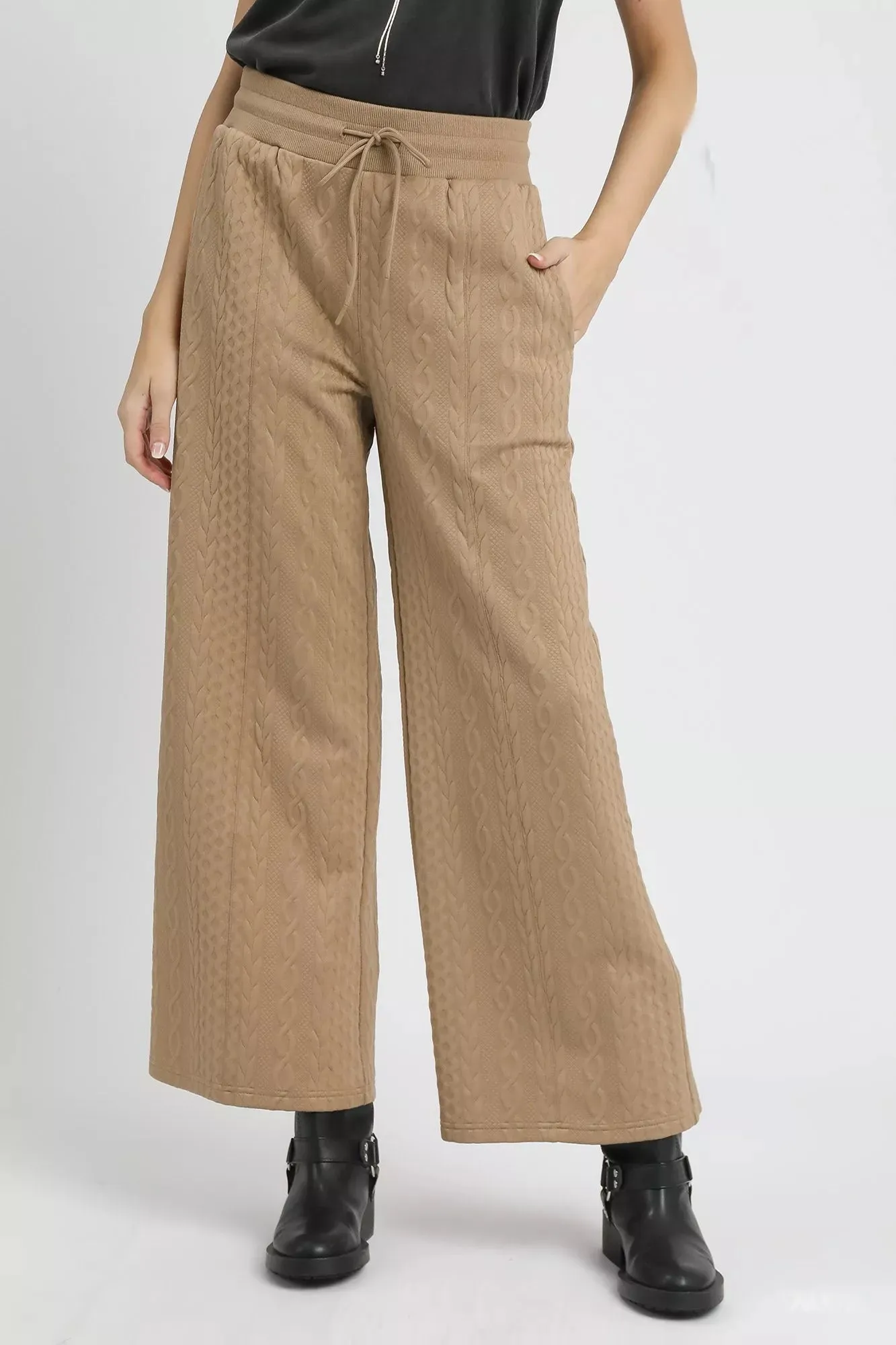 Umgee Cable Knit Textured Wide Leg Pants sold by Charming Charlie