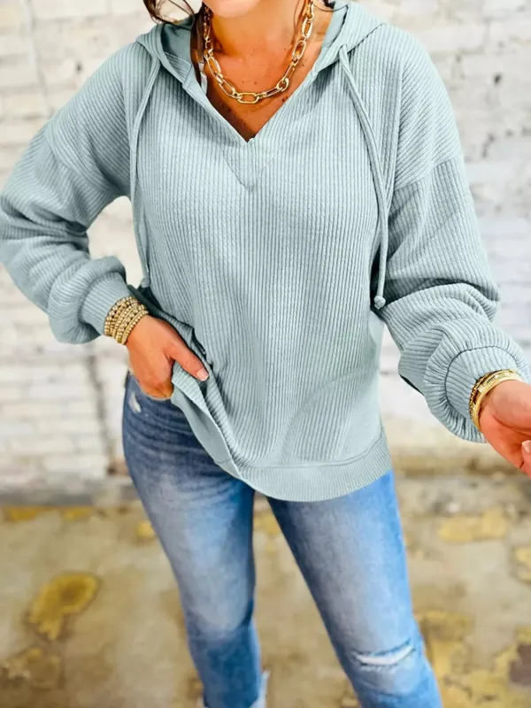 Ribbed Drop Shoulder Knit Hoodie sold by Charming Charlie
