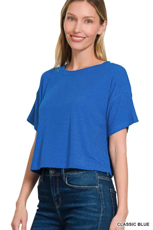 Zenana Ribbed Round-Neck Crop T-Shirt sold by Charming Charlie