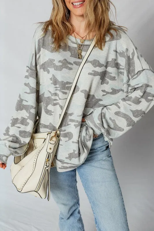 Retro Camouflage Exposed Seam Sweatshirt sold by Charming Charlie