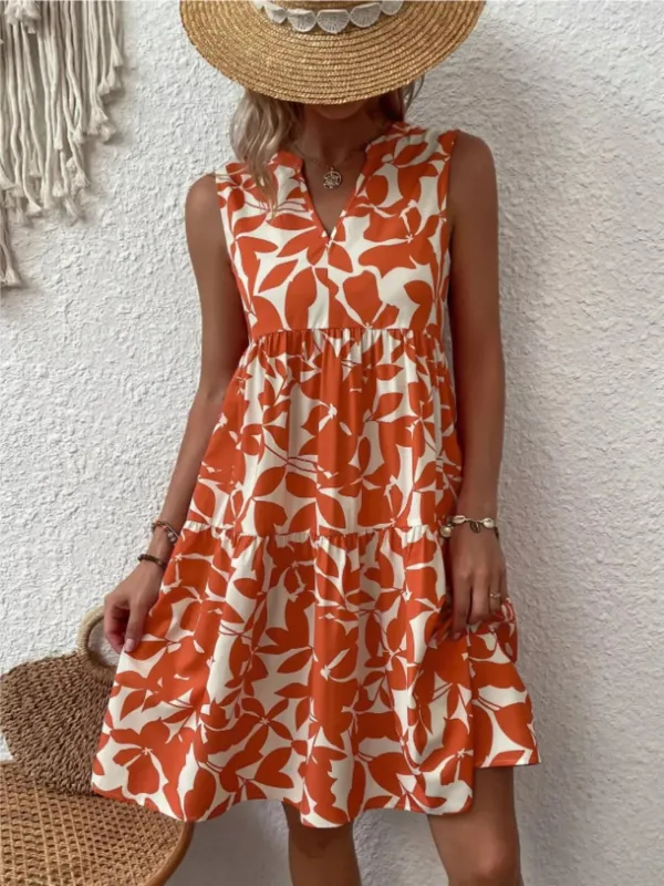Full Size Printed Notched Sleeveless Mini Dress Plus Size sold by Charming Charlie