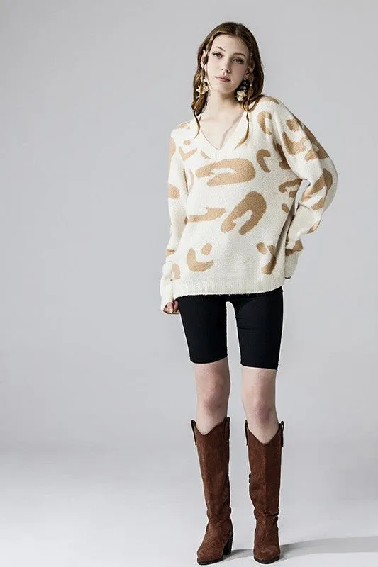 Plus Fuzzy Mohair Jacquard V-Neck Leopard Sweater sold by Charming Charlie product image thumbnail 2