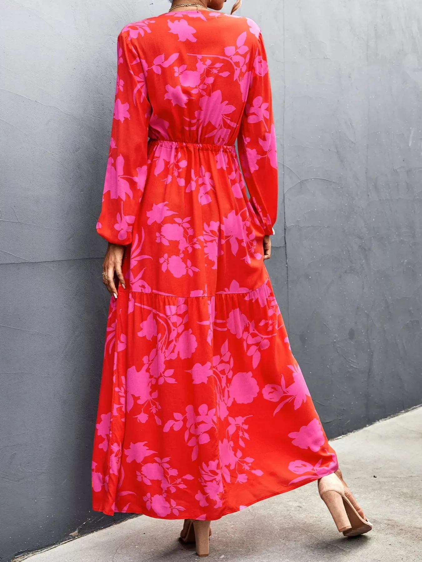 Floral Drawstring Waist Long Sleeve Maxi Dress sold by Charming Charlie product image thumbnail 3