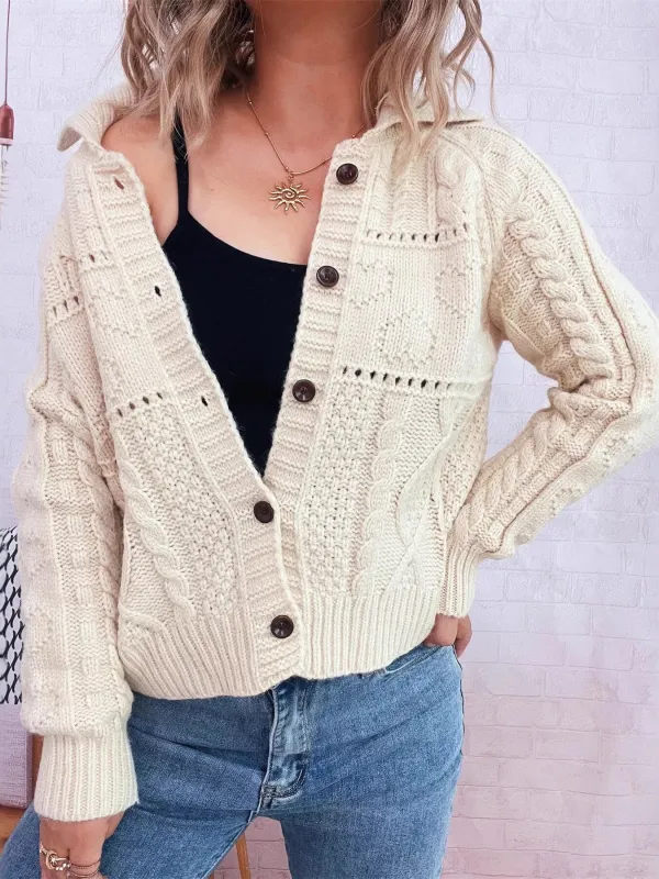 Openwork Cable Knit Button-Up Cardigan sold by Charming Charlie