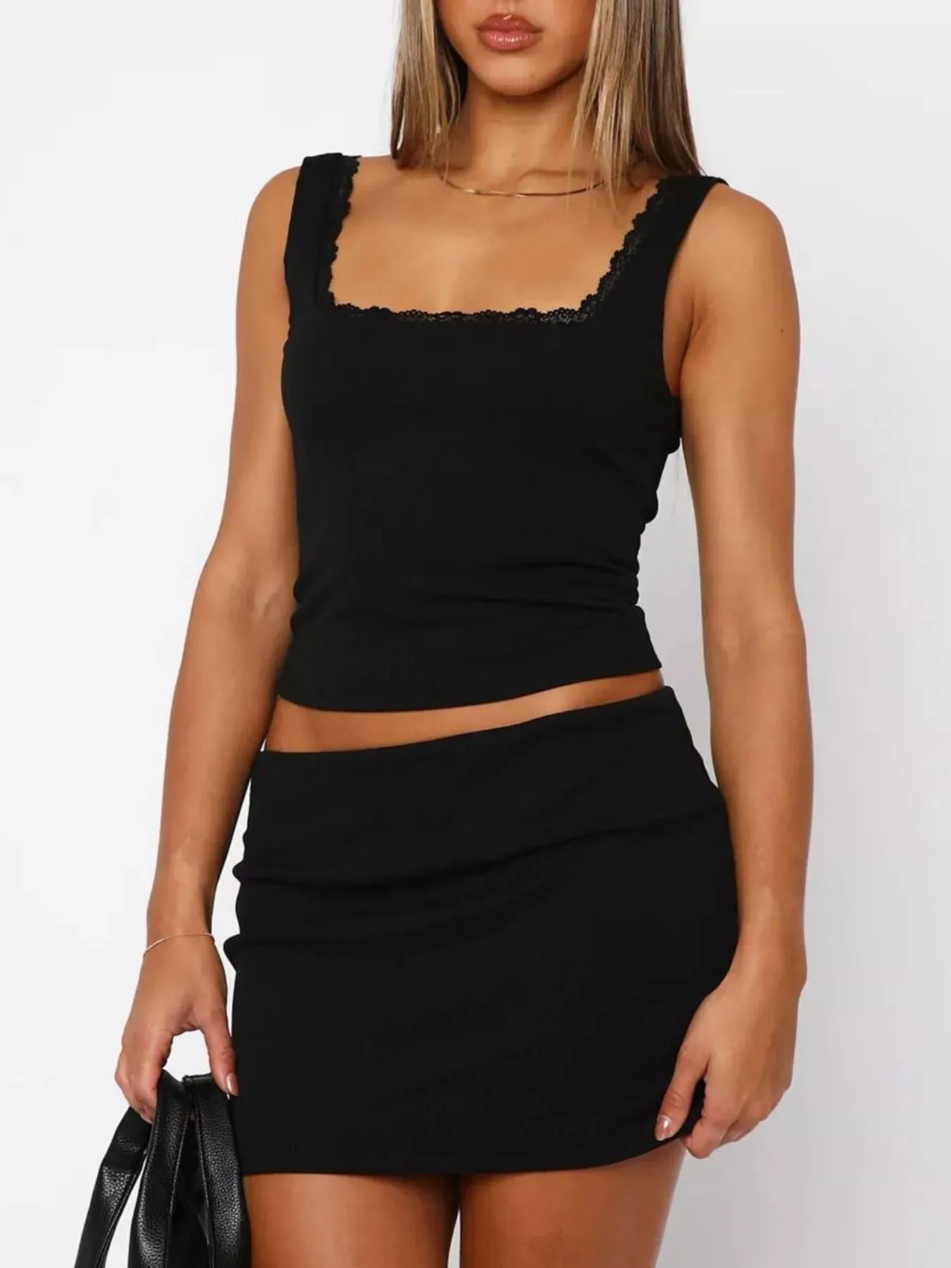 Lace Detail Square Neck Tank and Skirt Set sold by Charming Charlie product image thumbnail 4