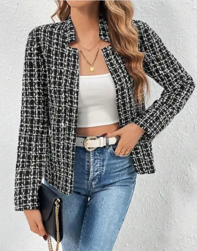 Tweed Plaid Button-Up Jacket sold by Charming Charlie