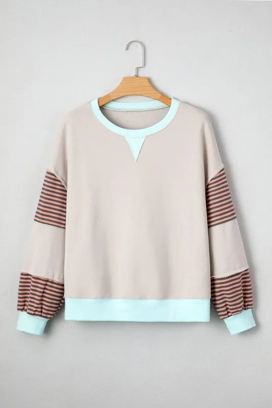 Cotton Colorblock Patchwork Striped  Sweatshirt sold by Charming Charlie