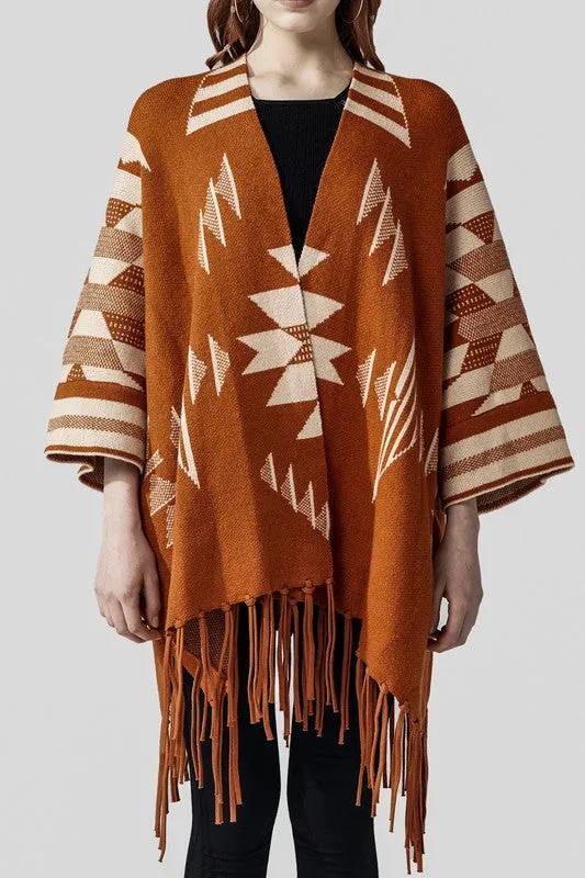 Aztec Fringed Ruana Poncho Sweater Cardigan sold by Charming Charlie product image thumbnail 5