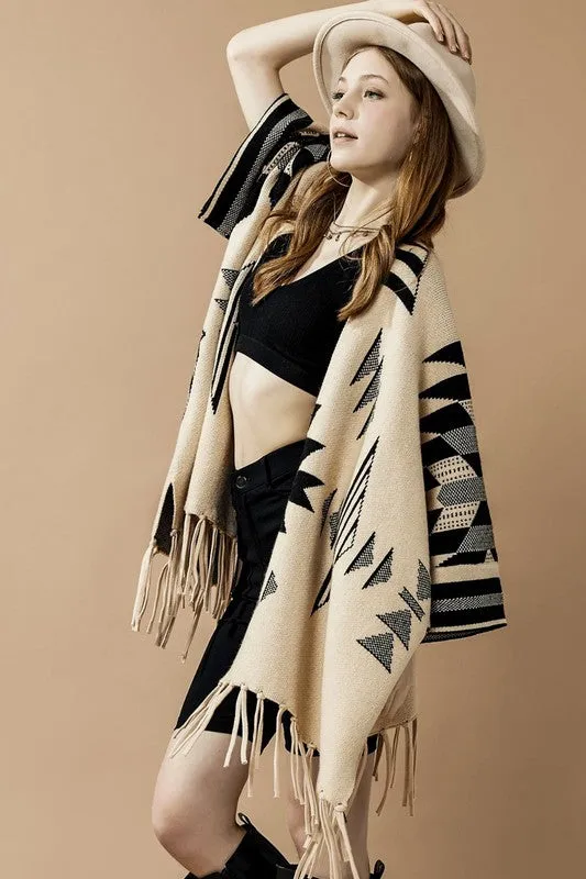 Aztec Fringed Ruana Poncho Sweater Cardigan sold by Charming Charlie product image thumbnail 3