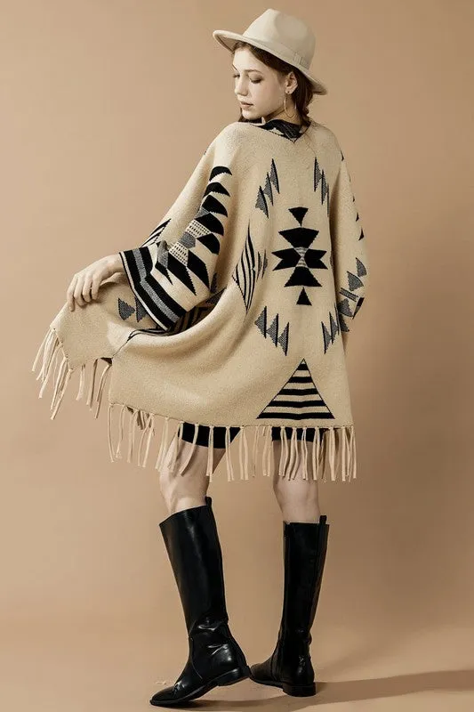 Aztec Fringed Ruana Poncho Sweater Cardigan sold by Charming Charlie product image thumbnail 4