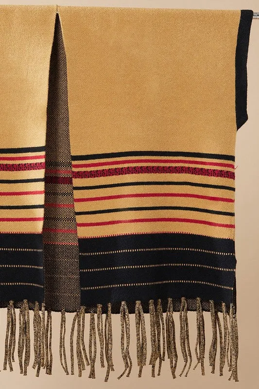 Western Striped Fringed Ruana Poncho Cardigan sold by Charming Charlie product image thumbnail 4