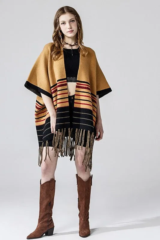 Western Striped Fringed Ruana Poncho Cardigan sold by Charming Charlie product image thumbnail 2