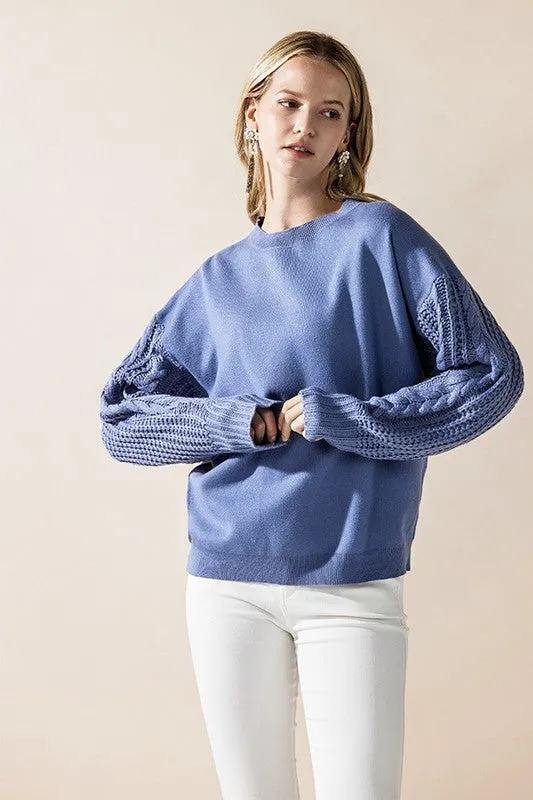 Cozy Solid Body Contrast Cable Knit Sweater sold by Charming Charlie product image thumbnail 3