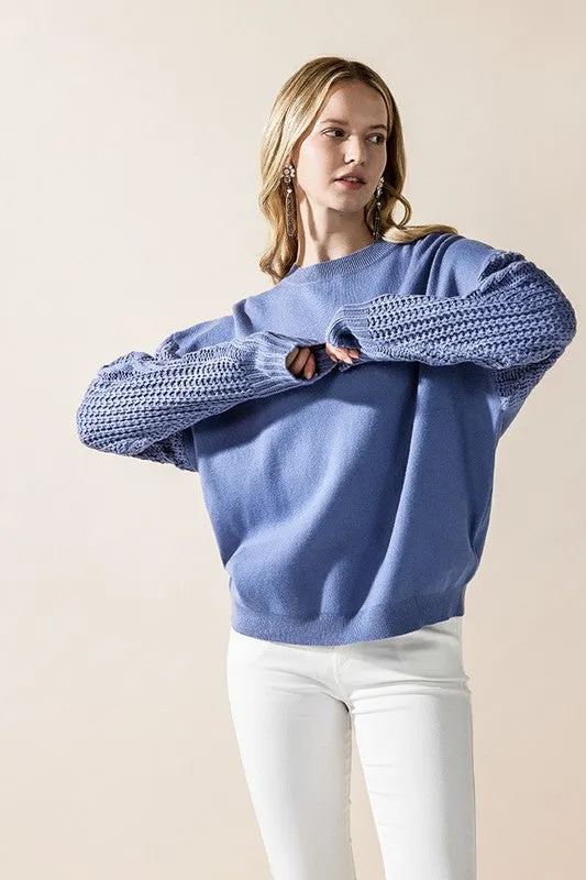 Cozy Solid Body Contrast Cable Knit Sweater sold by Charming Charlie